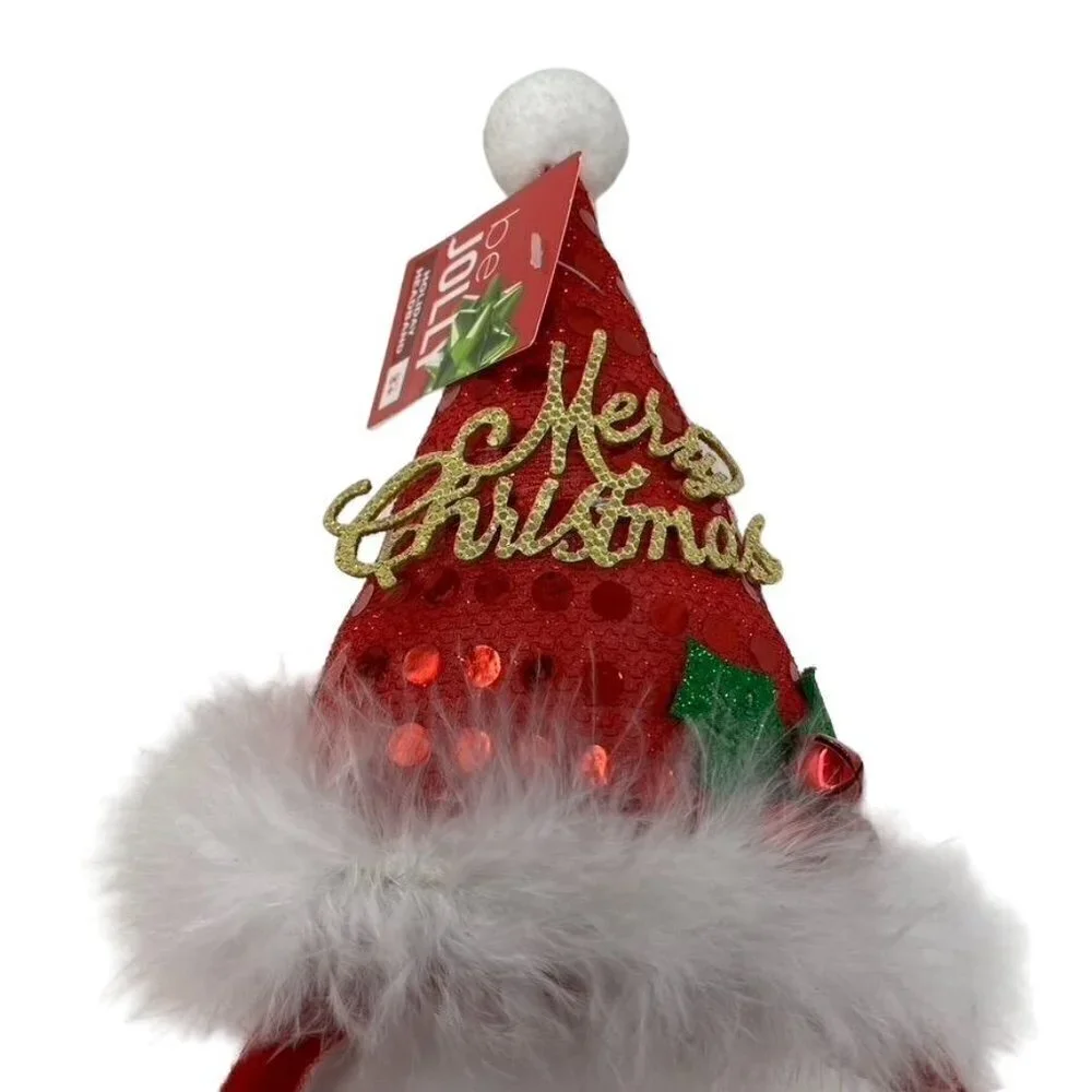 Santa Hat Merry Christmas Headband Sequins Holiday Novelty Photos